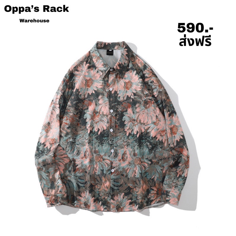 เสื้อเชิ้ตแขนยาวลายดอกไม้