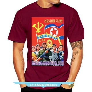 เสื้อยืดผ้าฝ้ายพิมพ์ลายขายดี เสื้อยืดลําลอง แขนสั้น พิมพ์ลาย NORTH KOREA PROPAGANDA POSTER สําหรับผู้ชาย และผู้หญิง