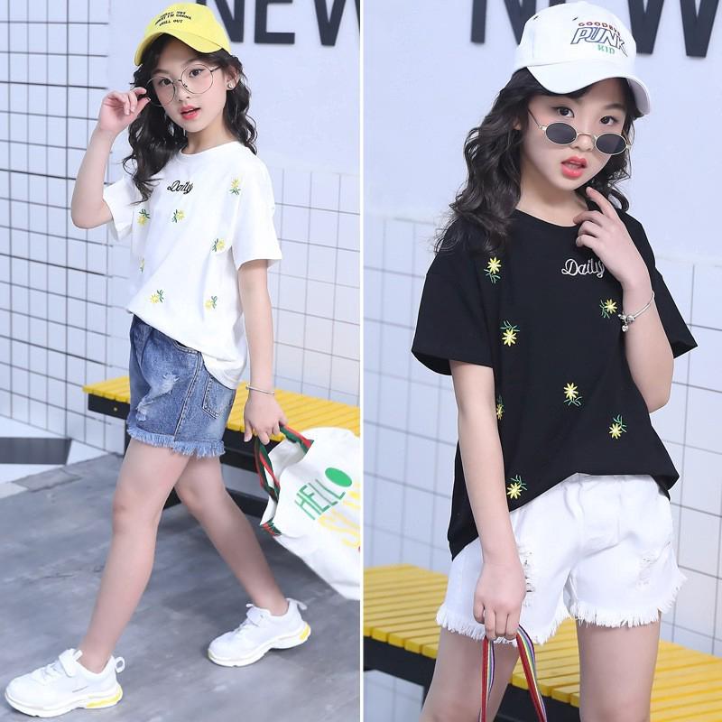 3-14Y Girls T-shirt + Shorts 2pcs Set เสื้อผ้าเด็กผู้หญิง เสื้อผ้าเด็ก Cotton Short-sleeved Clothes