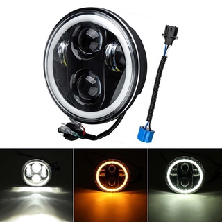 Universal 5.75 inch Car Motorcycle Angle Eyes Projector LED Headlight H4 Hi-Lo Beam Ring Headlamp DRL Turn Signal Lamp