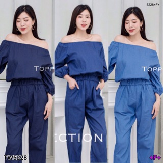 TwinsShopVip💗พร้อมส่ง TW5228 จั้มสูทปาดไห่ลยีนส์เทียมฟองสี