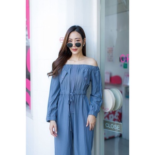 [พิมพ์โค้ด SIS2SP9 ลด 45.- ] M386 jumpsuit ขายาวเปิดไหล่รุ่นใหม่ล่าสุดค่ะ 4สีสวย เรียบหรู มีกระเป๋ากางเกง ปลาย