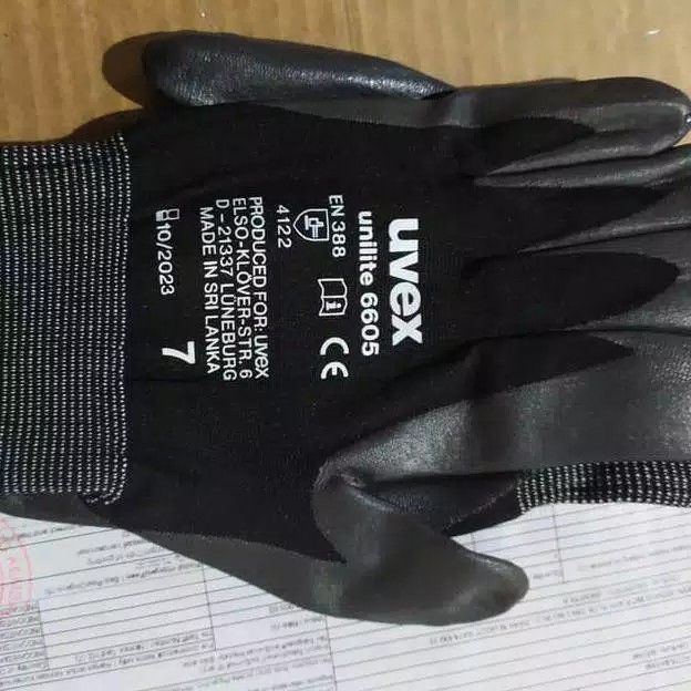 ถุงมือ EN 388 uvex unilite 6605 ดั้งเดิมผลิตใน srilanka