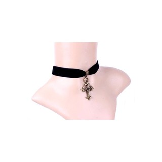 TANITTgems Vintage Cross Black Velvet short Necklace