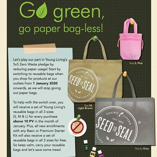 Young Living YL Recycle Bag - New Refrollment (MY) Set 3 ชิ้น (ใหญ่ กลาง และเล็ก)
