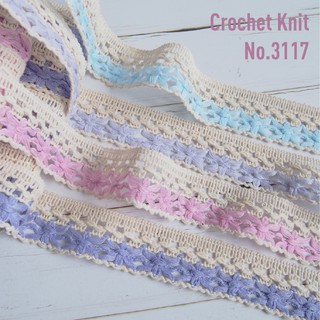 MOMOTARA No. 3117 เทปทอ Knit เทปทอ Knit ลายแฟนซี Crochet Knit ขนาด 3.3 CM ยาว 18 หลา