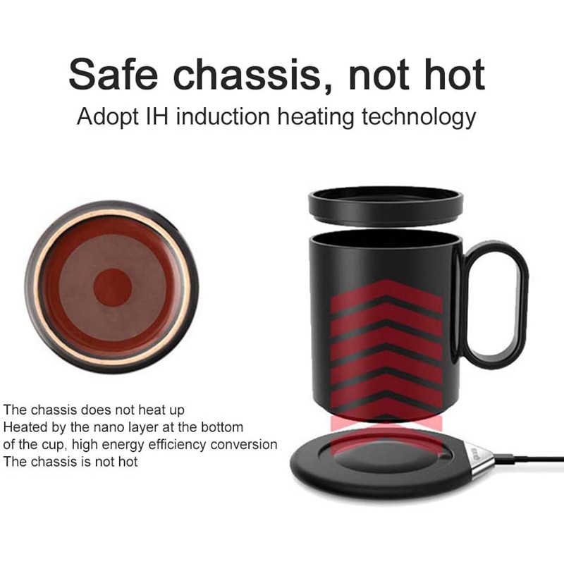 USB Mug Warmer 2 in 1 Universal Wireless Charger,Coffee Cup Mat Heater Heating Temperature Coaster for Office Home,Black #8