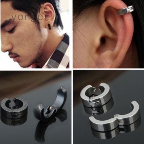 1PC Punk Titanium Steel Men Round Clip on Stud Earrings No Piercing 4*9mm