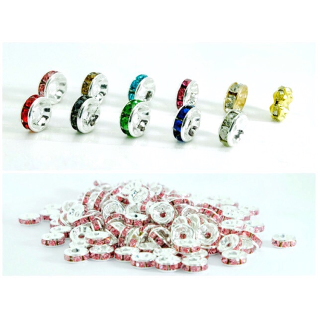 DIY ตัวคั่นลูกปัด ตัวคั่นลูกปัดคริสตัล หลากสี ขนาด 8 mm 1ห่อมี10ชิ้น ราคาถูกๆ