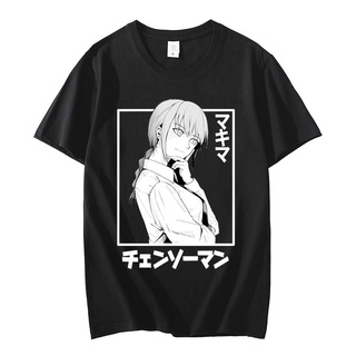 เสื้อยืดสีขาวเสื้อยืดคอกลมเสื้อยืด พิมพ์ลายกราฟฟิค การ์ตูนอนิเมะ Chainsaw Man Makima สไตล์ญี่ปุ่น ฮิปฮอป โอเวอร์ไซซ์ สํา