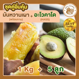 มันหวาน 1Kg. มันหวานญี่ปุ่นเผาพร้อมทาน+ อะโวคาโด 5 ลูก มันหวานญี่ปุ่นนำเข้า มันญี่ปุ่น เบนิฮารุกะ อะโวคาโดสด อะโวคาโด้