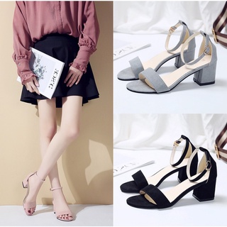 MAY Korean Thick High Heels Buckle Cross Open Toe Sandal Women Shoes