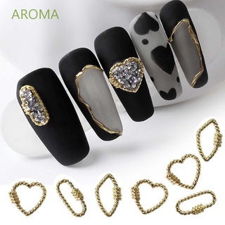 Aroma อุปกรณ์ตกแต่งเล็บสติ๊กเกอร์โลหะรูปหัวใจ 3D Diy 10 ชิ้นสําหรับตกแต่งเล็บ