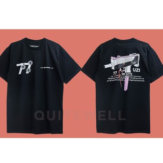 เสื้อยืดผ้าฝ้าย QWT92 UZI77 2สี ดำ ขาว