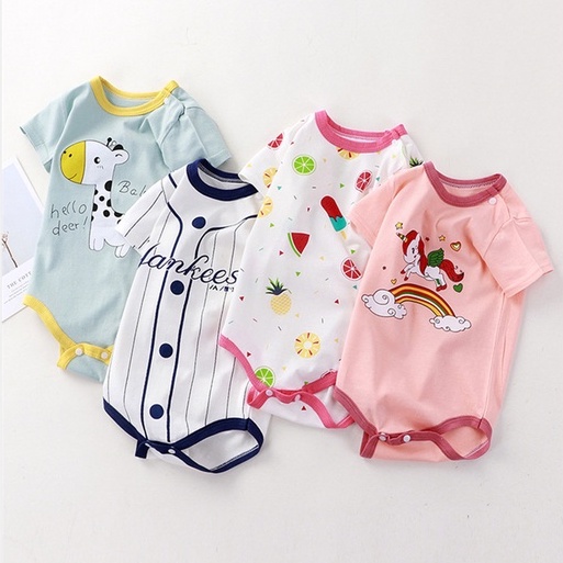 ชุดจั๊มสูทรอมเปอร์ ผ้าฝ้าย ลายการ์ตูนน่ารัก แฟชั่นฤดูร้อน สําหรับเด็กทารก