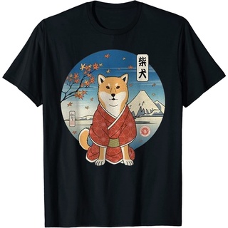 เสื้อยืดผ้าฝ้ายพรีเมี่ยม เสื้อยืด พิมพ์ลายสุนัข Samurai Shiba Inu Samurai Ukiyo-E Samurai Dog Akita เหมาะกับของขวัญ