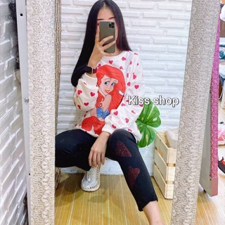 ♥️♥️ ชุดเชตเสื้อเเขนยาว+กางเกงเล็กกิ้ง ลายเจ้าหญิง น่ารักมากคะ กำลังฮิตเลย