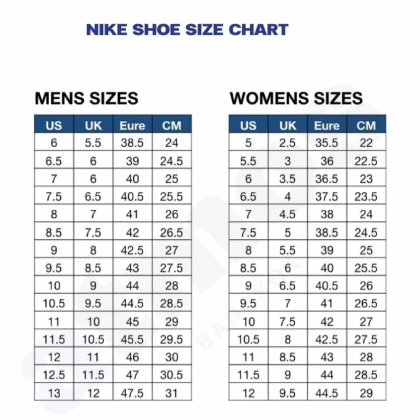 Nike Dunk Low Panda Size Chart