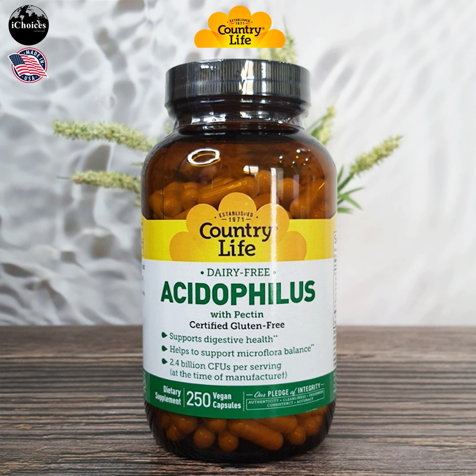 [Country Life] Acidophilus with Pectin 250 Vegan Capsules แอซิโดฟิลัส