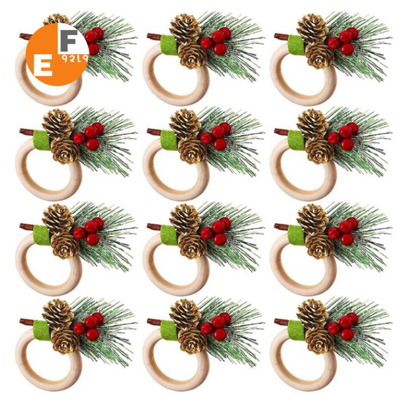 12 Wreath Napkin Rings Christmas Napkin Holder Rings for Christmas Holiday Party Dinner Wedding Banquet Dinning Table Settings Decoration 