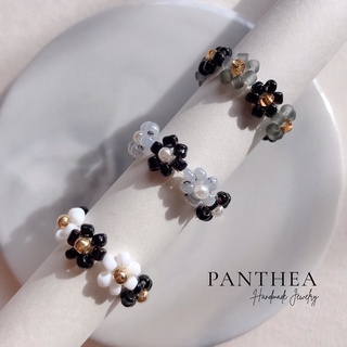 Pantheadesign แหวนลูกปัดดอกไม้โทนสีดำ 🌺🌼