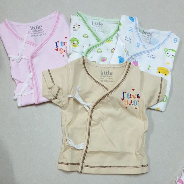 Little home babyเสื้อเด็กแรกเกิดแขนสั้น แบบผูกหน้า 0-3เดือน