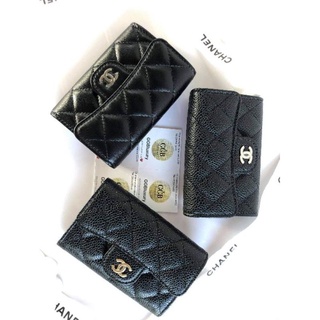 New Chanel cardholder flap black caviar GHW /SHW full set Price : 29,999฿