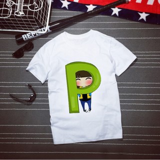 เสื้อยืด เสื้อยืดตัวอักษรภาษาอังกฤษน่ารักๆ ตัว P การ์ตูนหญิง