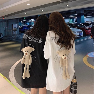 พร้อมส่ง เสื้อยืดแขนสั้น ความยาวปานกลาง ทรงหลวม พิมพ์ลายหมี แฟชั่นฤดูร้อน สําหรับคู่รัก