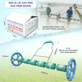 เครื่องหยอดข้าวงอก นาตม เครื่องโรยข้าว Paddy Rice Drum Seeder SRI Row Direct Seeding