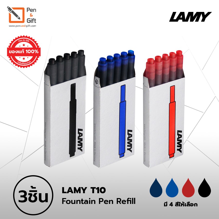 3 pcs LAMY T10 Ink Cartridge Refill For Fountain Pen Black, Blue, BlueBlack, Red Ink – 3 กล่อง หมึกหลอด ลามี่ T10 5 ชิ้น