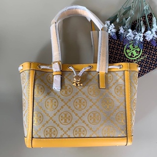 👑ผ่อน0%~แท้100%👑 กระเป๋าสะพาย สีเหลือง Tory burch T Monogram Jacquard Small Tote Bag In Goldfinch