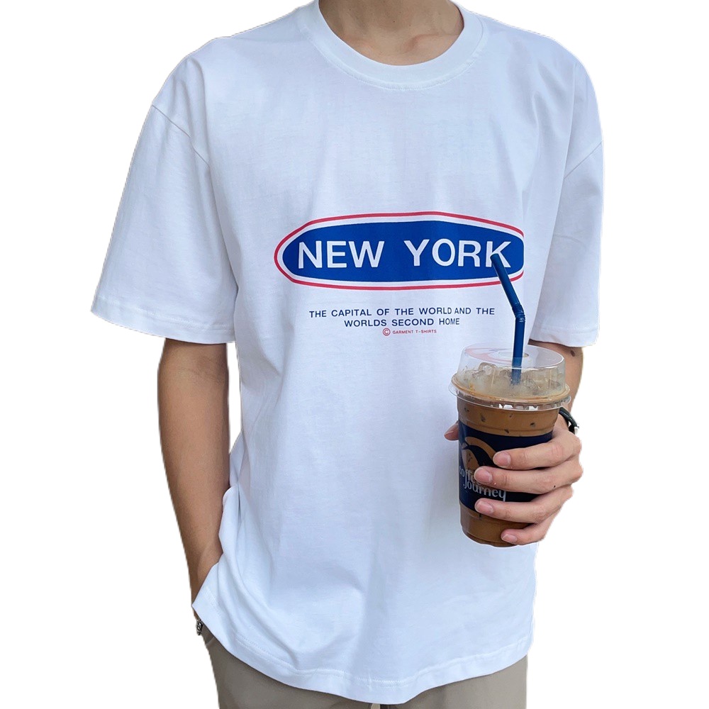 ที่มีคุณภาพดี▧❦✐ABOUT BOY เสื้อยืดผู้ชาย oversize สกรีน สไตล์เกาหลี NEW YORK