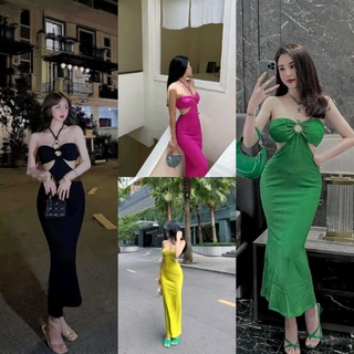 เดรสดีเทลแต่งสายใส่ห่วงคล้องผูกคอ มีฟองน้ำในตัวนะคะ