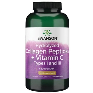 Swanson รุ่นPremium Hydrolyzed Collagen Peptides + Vitamin C Types I and III 250เม็ด