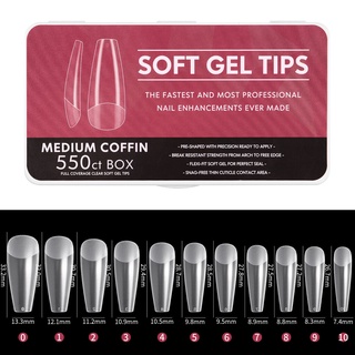 ((SOFT GEL TIPS)) *ฉลากแดง* ทรงบัลเล่ต์ 550ชิ้น เล็บปลอมสากบริเวณโคน ไม่ต้องตะไบก่อนต่อ เล็บปลอมPVC