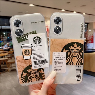 เคสโทรศัพท์ Fashion Casing OPPO A17 A77s A77 A57 A96 A95 A76 A16K A16 4G 5G 2022 New Creative Label Starbucks Goddess Couples Handphone Case Silicagel Simple Soft Case Transparent Back Cover เคส