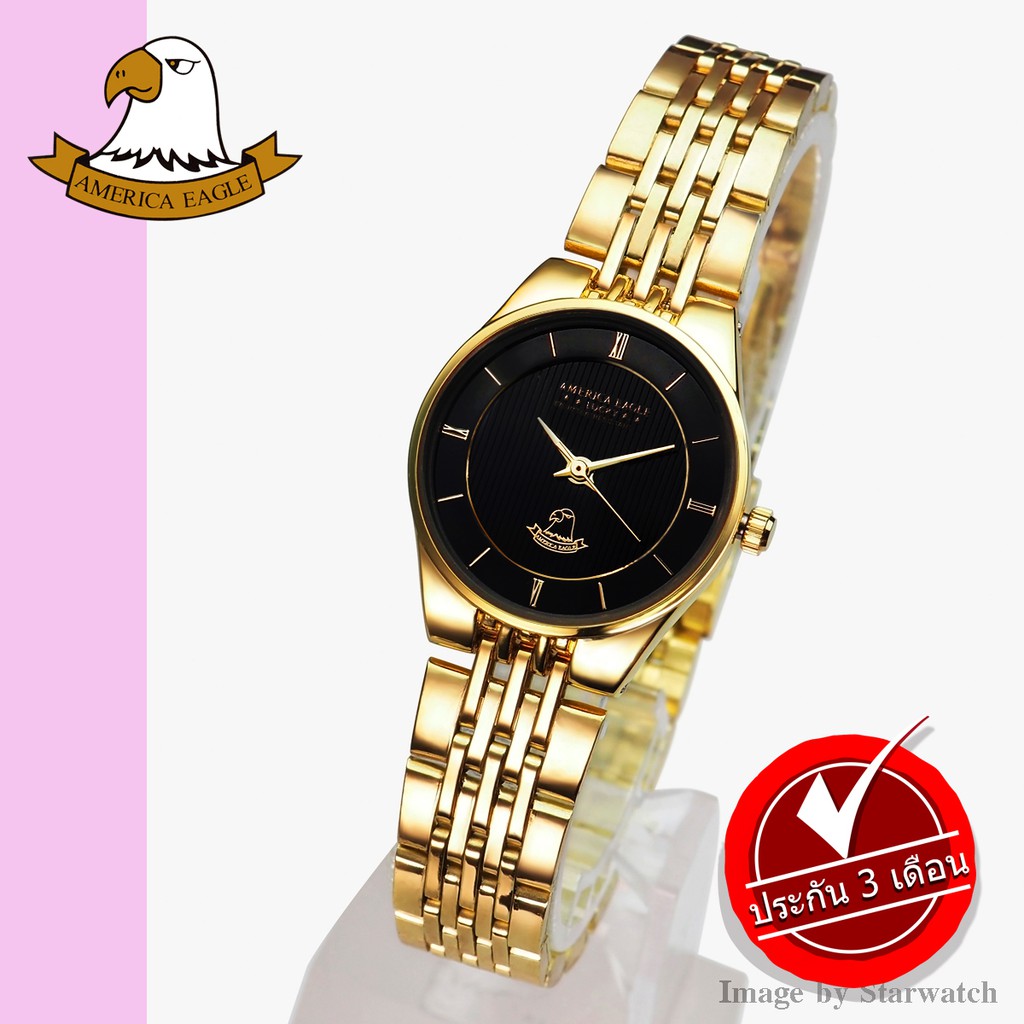 AMERICA EAGLE นาฬิกาข้อมือผู้หญิง สายสแตนเลส รุ่น AE052L - Gold/Black
