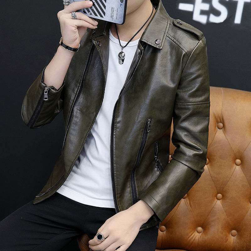 Men'S Autumn Thin Velvet Leather Jacket “ Windproof Streetwear Zipper Retro Moto Biker Coat main image 0