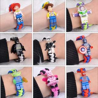 Toy Story 4 Buzz Lightyear สร้อยข้อมือ บล็อก ฟิกเกอร์แอกชัน ของเล่นเด็ก ดิสนีย์ สไปเดอร์แมน สร้อยข้อมือ ของขวัญเด็ก ของเล่น