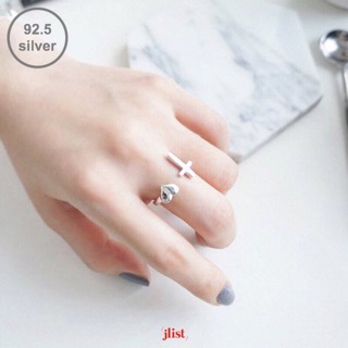 ☁️ 92.5 Cross&amp;Heart ring แหวนเงินแท้ #ฟรีไซท์ ปรับขนาดได้ตามนิ้ว เป็นเงินแท้ทั้งตัวแหวน พร้อมstamp 925 ไม่ลอก ไม่ดำค่า✨.