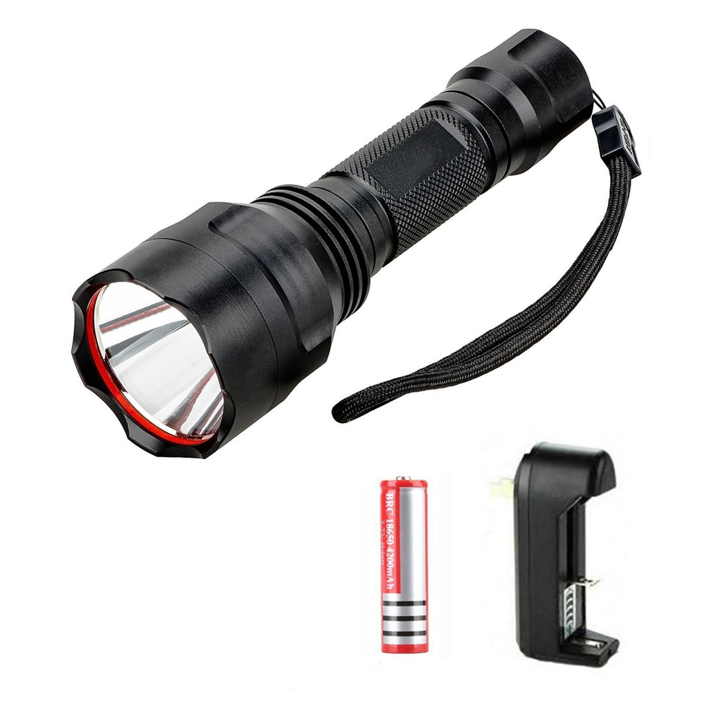 ไฟฉาย 5000Lm C8 CREE XM-L T6 LED 18650 Flashlight 3 Mode Torch Tactical Light Lamp +Battery +Charger