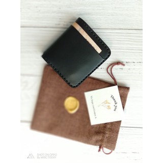 Simone Sonata BT หนังแท้ฟอกฝาด เย็บมือ Handmade สีดำสลับสีแทน Wallet formen กระเป๋าสตางค์ผู้ชาย 2 พับ