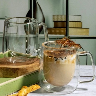 DELISOGA Borosilicate glass coffee mug insulated double wall glass with handle (1PC) CB, GPZB214-270