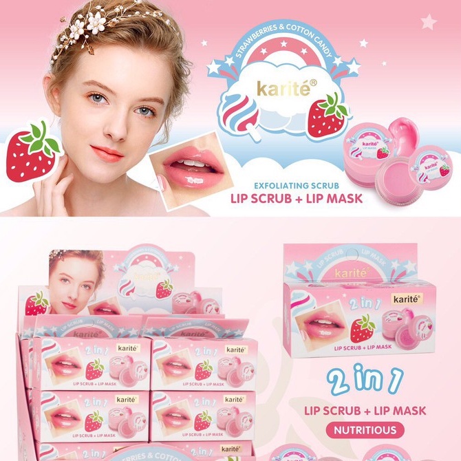 95116-47  ลิปสครับริมปากและมาร์ค 2in1 Karite สครับริมฝีปาก ลิปมาร์คสตอเบอร์รี่  ลิปลอก