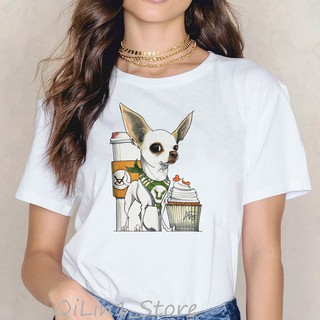 เสื้อยืด พิมพ์ลายสัตว์ ไอศกรีม vogue Chihuahua สีขาว สําหรับผู้หญิง