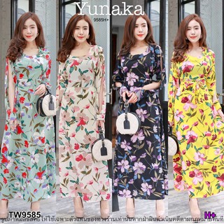 MaxiDress เดรสยาวแขนยาวผ่าแขนสวยเก๋มากๆ งานสวยช่วงคอเสื้อเย็บต่อชิ้น มีติดกระดุมหลังหยดน้ำที่ด้านหลังคอเสื้อ