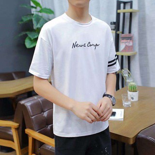 VM SHOP เสื้อยืดคอกลมแขนสั้น oversize ผู้ชาย Men Short Sleeve T-Shirt(สีขาว)รุ่น 0046