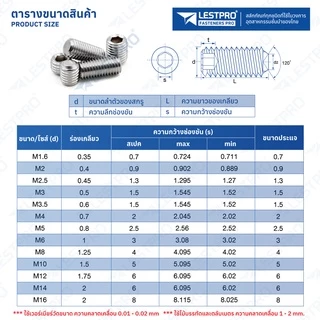 ส่งด่วน M2 M2.5 M3 M4 M5 M6 M8 ตัวหนอน ปลายตัด สแตนเลส 304 หกเหลี่ยม สกรู Hex Socket Set Screw SUS304 GB77