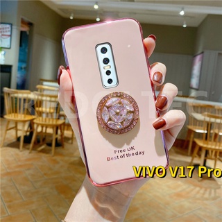 6D เคส VIVO V17 Pro ป้องกันเลนส์หรูหราซิลิโคนอ่อนเคสโทรศัพท์พร้อมที่วางขาตั้งเพชร